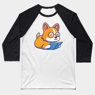 Cute Kawaii Dog Reading Book Baseball T-Shirt